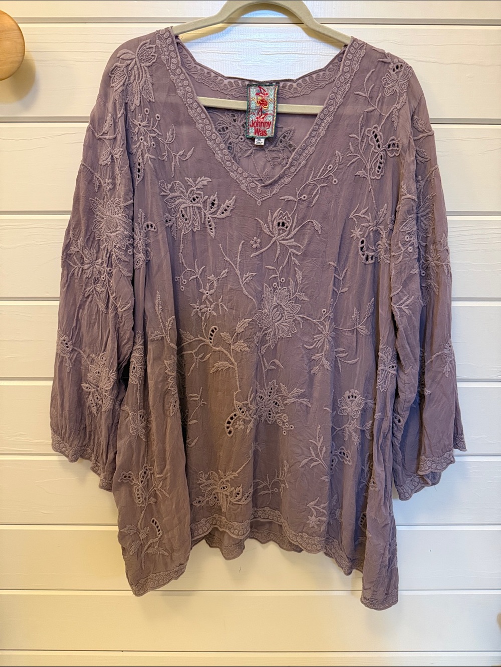 Johnny Was Floral Embroidered Tunic in Taupe